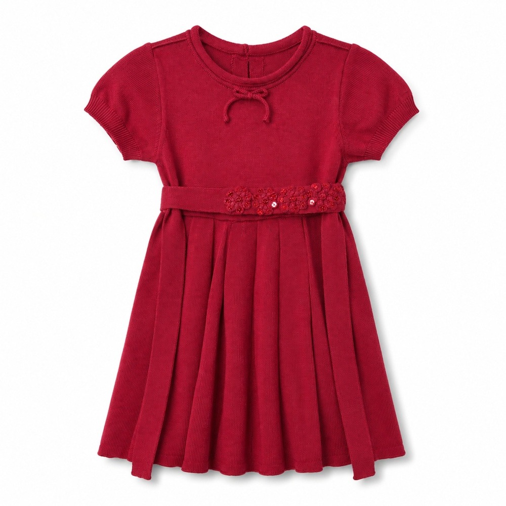 Boutique Collection Knit Dress Baby Girl 12M Red NWT Holiday Sequin Pleated Bow
